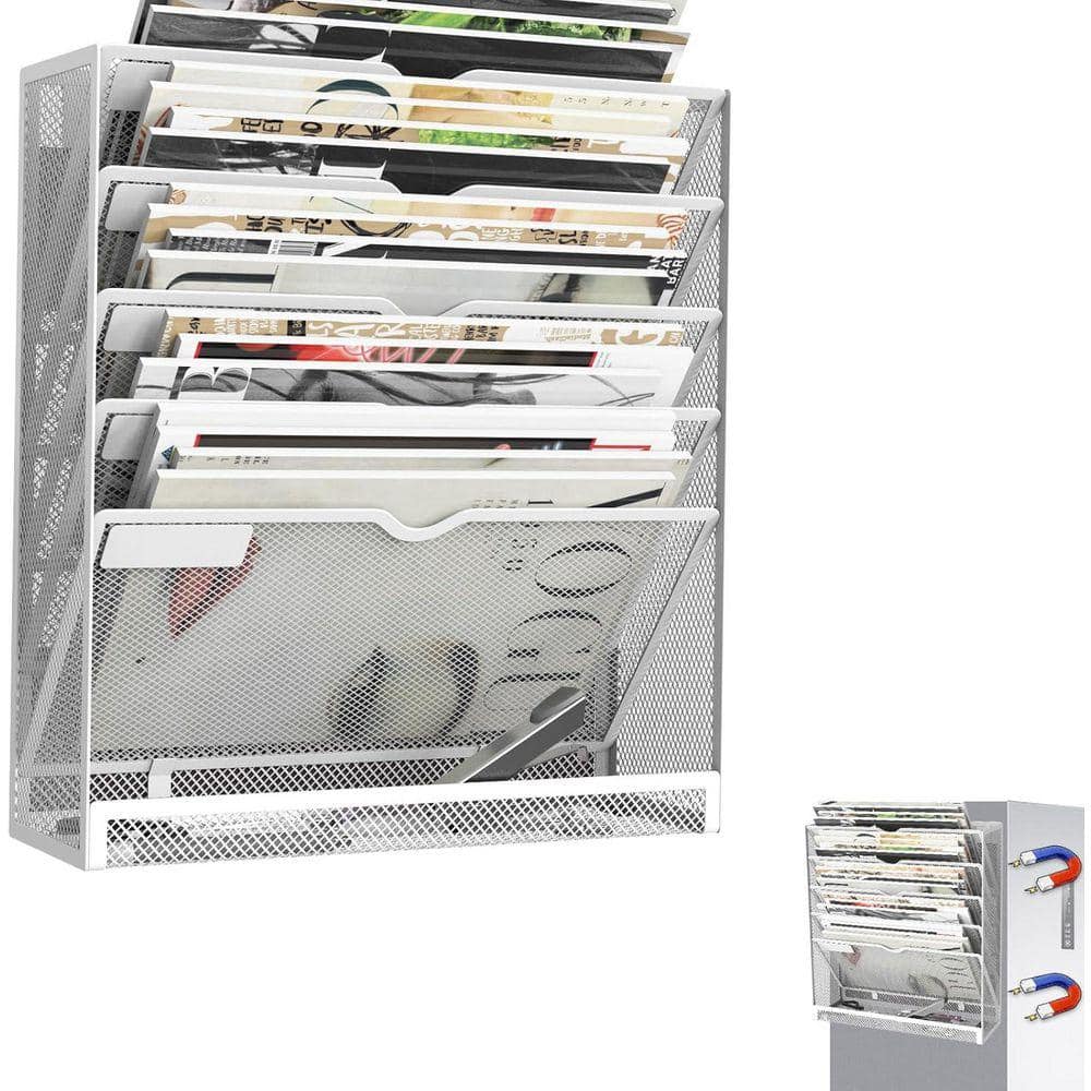 6-Tier Magnetic File Holder, Metal Mesh Hanging Wall Organizer