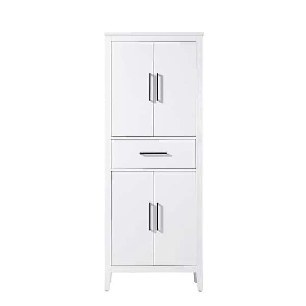 28 in. W x 18 in. D x 72 in. H White Freestanding Linen Cabinet