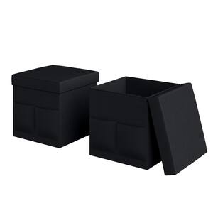 Black Folding Ottoman Storage Cube (Set of 2)
