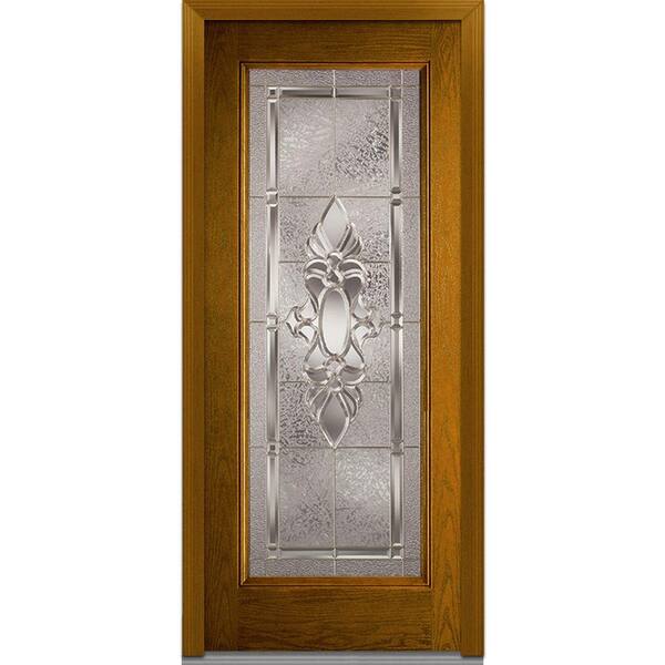 Milliken Millwork 32 in. x 80 in. Heirloom Master Right Hand Full Lite Decorative Classic Stained Fiberglass Oak Prehung Front Door
