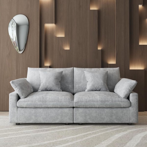 2-Piece Linen Modular Sectional Sofa Living Room Set Free Combination Couch Gray