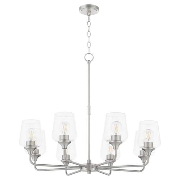 Raymond 60-Watt 8 Light Satin Nickel Chandelier Light with Clear Glass Shade, No Light Bulb Included