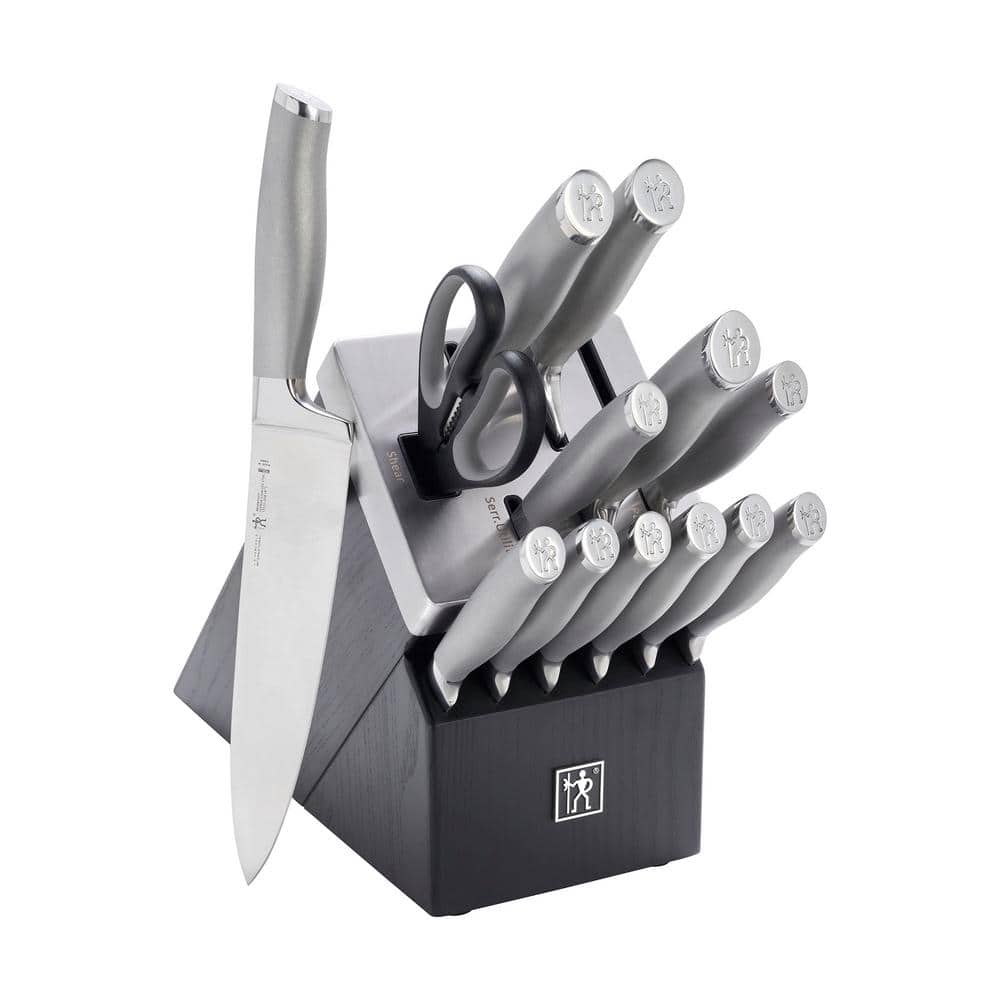 HENCKELS Modernist 14-Piece Self-Sharpening Knife Set with Block, Chef Knife, Paring Knife, Bread Knife, Steak Knife, Stainless Steel, Walnut