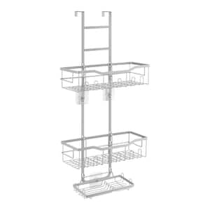 3-Tier Over the Door Hanging Shower Caddy with Soap Holder and Hooks, Silver