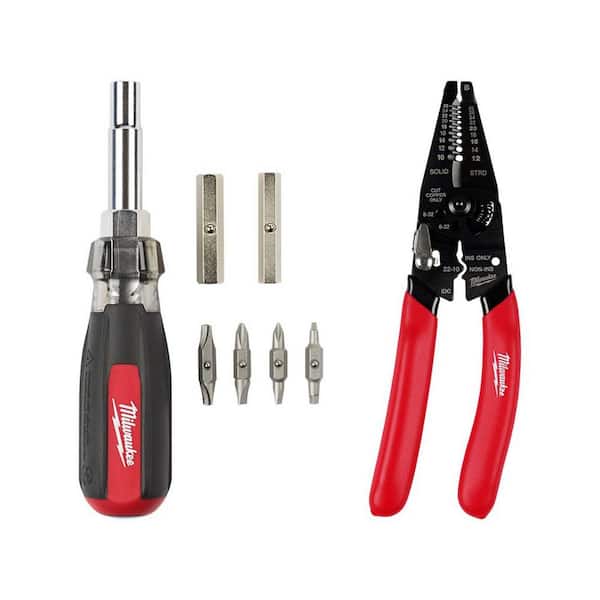 13-in-1 Multi-Tip Cushion Grip Screwdriver 10-28 AWG Multi-Purpose Dipped Grip Wire Stripper and Cutter (2-Piece)