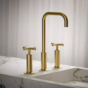 Purist 8 in. Widespread 1.2 GPM Bathroom Faucet with Cross Handles in Vibrant Brushed Moderne Brass