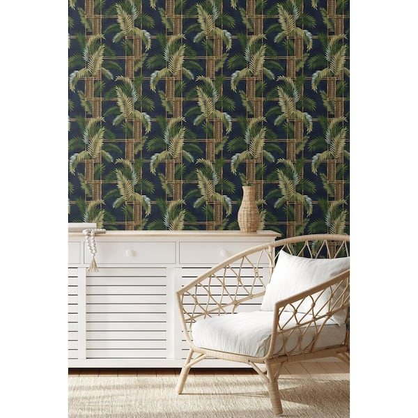 Flores Island Tropical Palm Midnight Vinyl Peel and Stick Wallpaper Roll (Covers 30.75 sq. ft. )