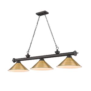 Cordon 3-Light Bronze with Metal Rubbed Brass Shade Billiard Light with No Bulbs Included