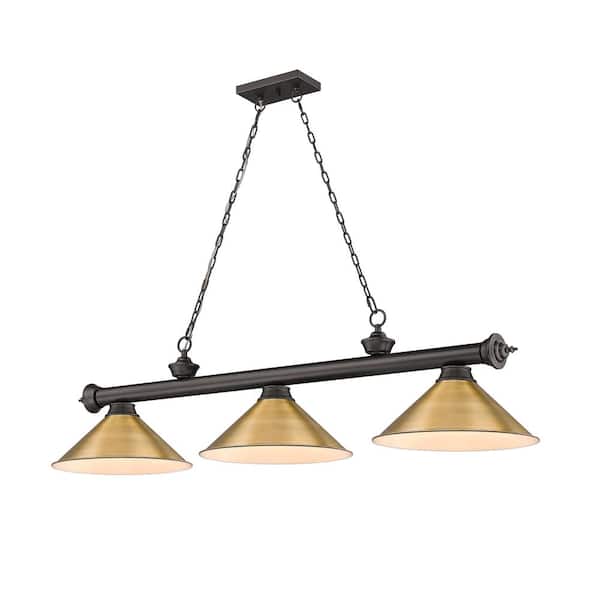 Unbranded Cordon 3-Light Bronze with Metal Rubbed Brass Shade Billiard Light with No Bulbs Included