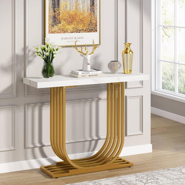VASAGLE 39.4 Console Table Sofa Table Gold Glass Entryway Table Console  Vanity Modern for Entryway Living Room 