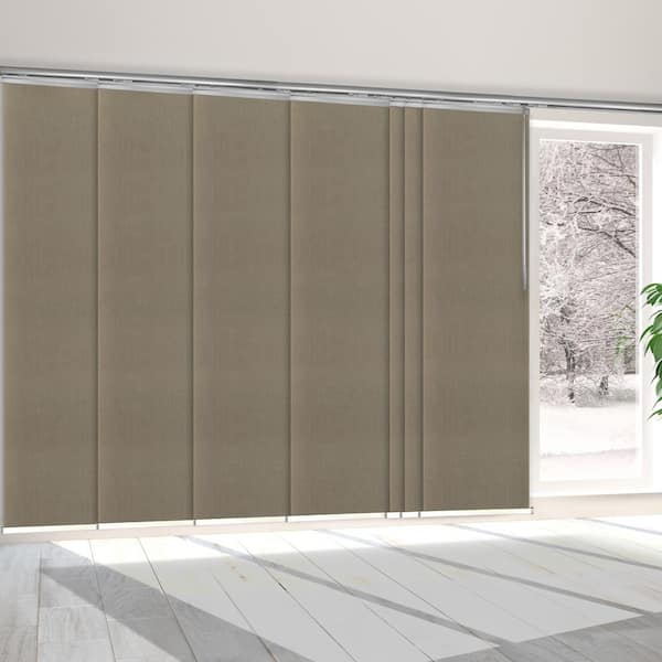 EMOH Linen Beige 110 in. - 153 in. W x 94 in. L Adjustable 7- Panel Satin Nickel Single Rail Panel Track with 23.5 in. Slates