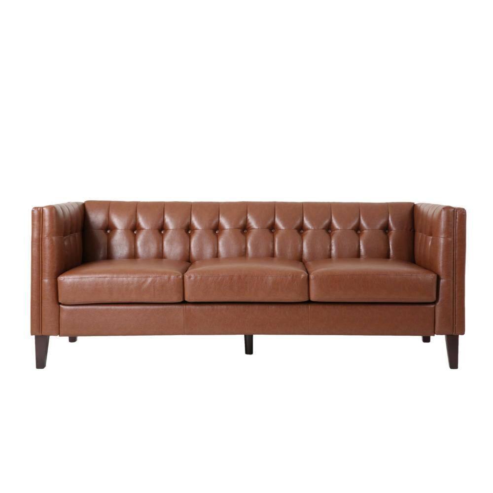 Ember 76" Brown Faux Leather Chesterfield Sofa with Tufted Back