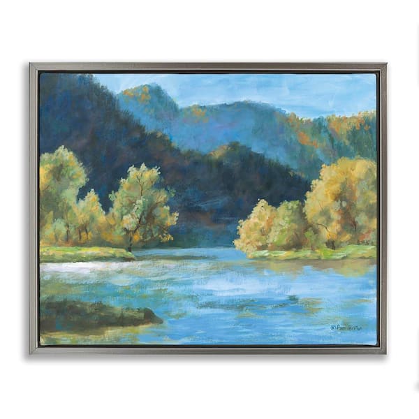 Stupell Industries Blue Hued Mountains by Pam Britton Gray Floater Frame Nature Graphic Art Print 25 in. x 31 in.