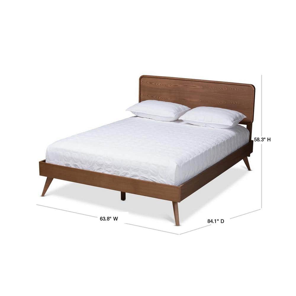 Mid-Century Modern Walnut Queen Bed with Tufted Upholstered Headboard