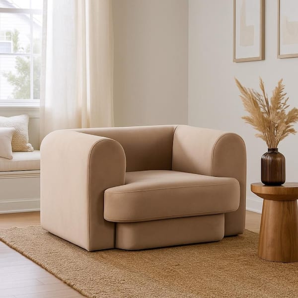 Foxo Camel Brown Fabric Retro Oversize Arm Chair