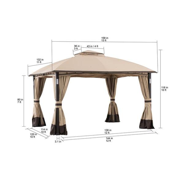 Sunjoy Wynonna 11 Ft X 13 Ft Tan And Brown Gazebo With Led Lighting And Bluetooth Sound 169292 The Home Depot