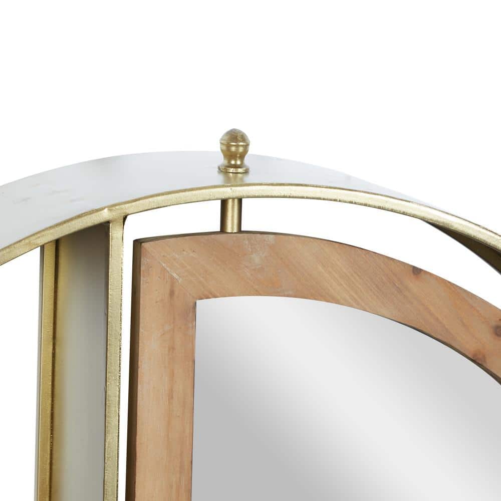 Elegant White and Gold 28" Floating Wooden Wall Shelf with Mirror