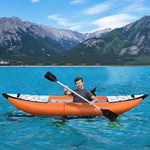 156 in. Orange Inflatable Kayak Set w/Paddle Air Pump Portable Foldable Fishing Touring Kayaks Tandem Kayak (2-Person)