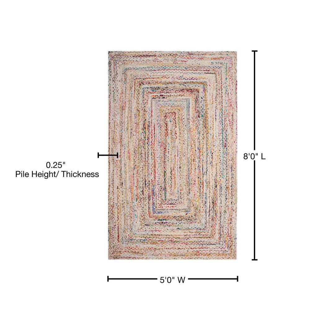 Ivory and Multicolor Braided Wool Cotton Area Rug