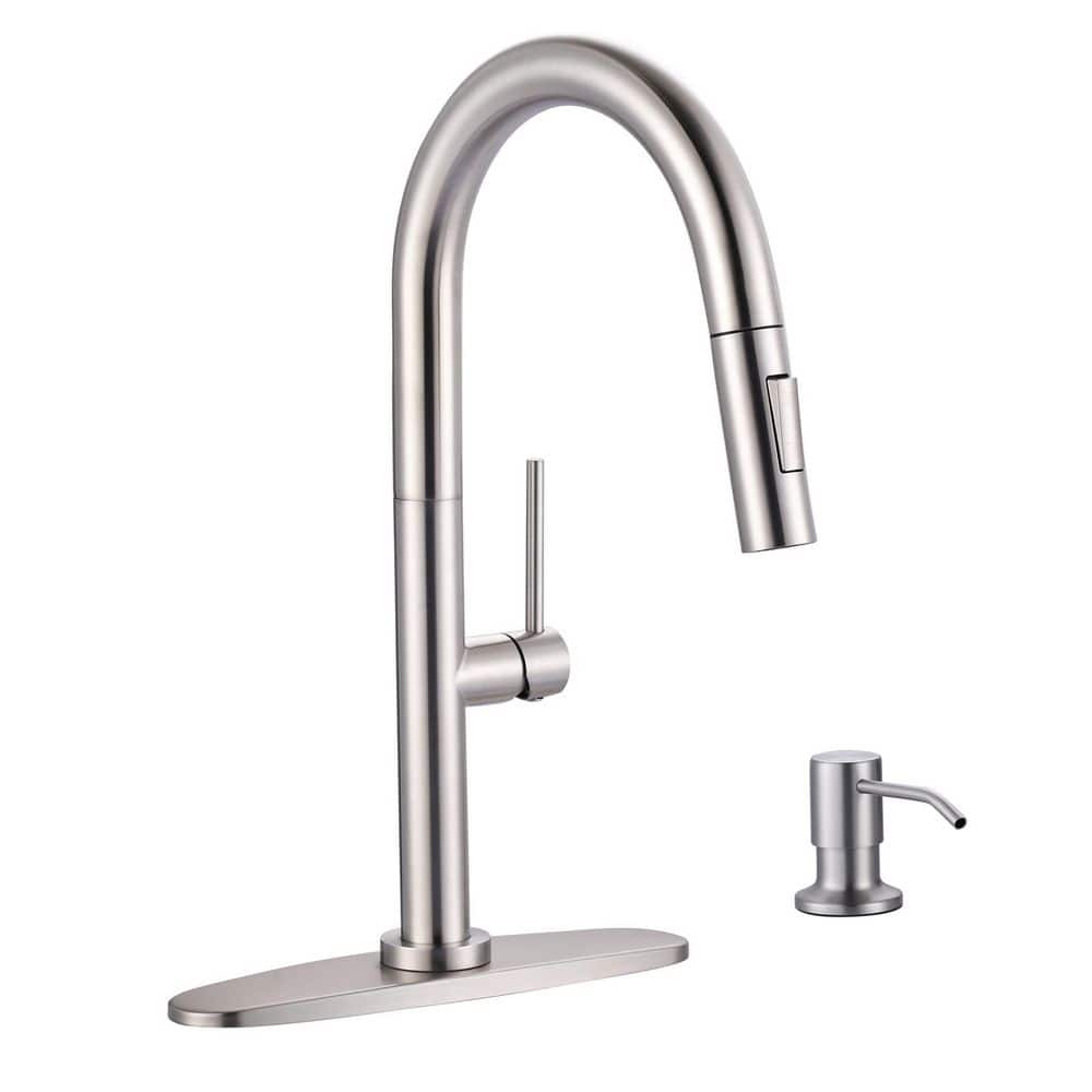 2-Functions Stainless Steel Single Handle Pull Down Sprayer Kitchen Faucet with Soap Dispenser in Brushed Nickel price history on PriceWatchPro