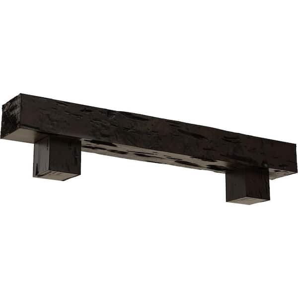 Ekena Millwork 4 in. x 4 in. x 6 ft. Pecky Cypress Faux Wood Fireplace Mantel Kit with Alamo Corbels, Premium Walnut