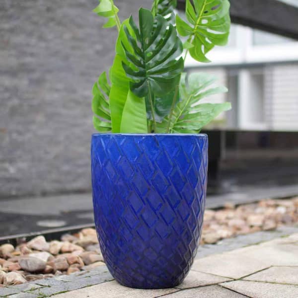 GOGEXX 1-Piece 21.26 in. H Handmade Round Navy Blue Ceramic