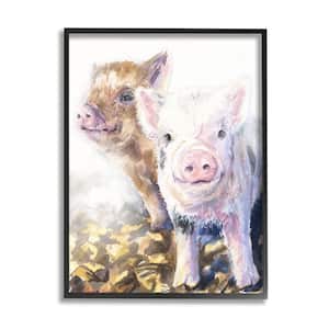 "Baby Piglets Smiling Adorable Farm Animals" by George Dyachenko Framed Animal Texturized Art Print 24 in. x 30 in.