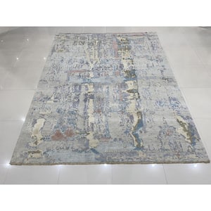 Gray Multi-Colored 9 ft. x 12 ft. Hand Knotted Wool Transitional Traditional Knot Area Rug