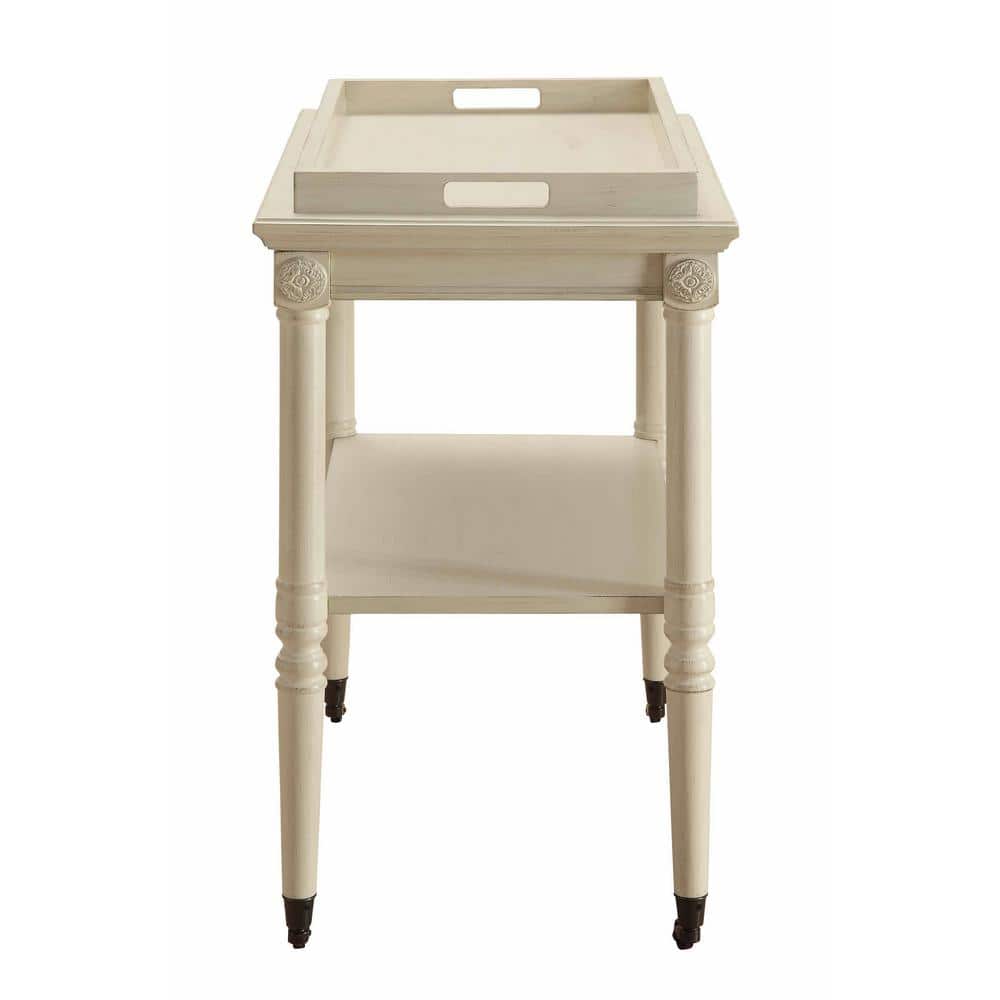 Antique White Wood and Metal Rectangular Tray Table