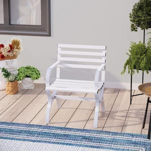 Modern Slatted Steel Patio White Single Seat Garden Beach with Backrest and Armrests