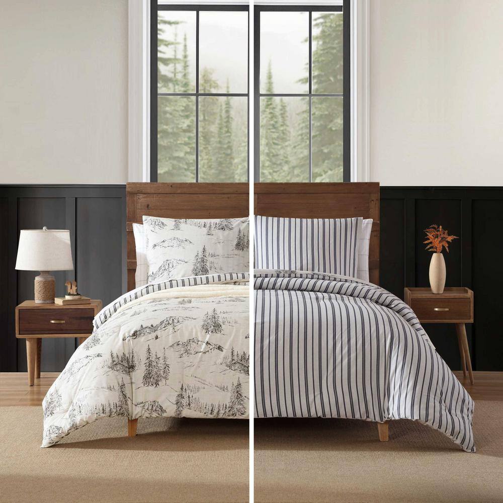 Twin Grey Cotton Winter Bedspread Cover Set with Stripes