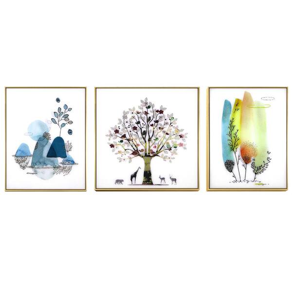 Unbranded "Romantic Nature" Glass Framed Wall Decorate Art Print (3 pcs) 32 in. x 32 in.