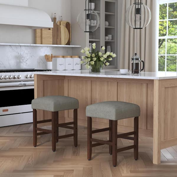 Homepop Square 24.5 in. Gray Woven Wood Bar Stool Counter Stool with Upholstered Seat
