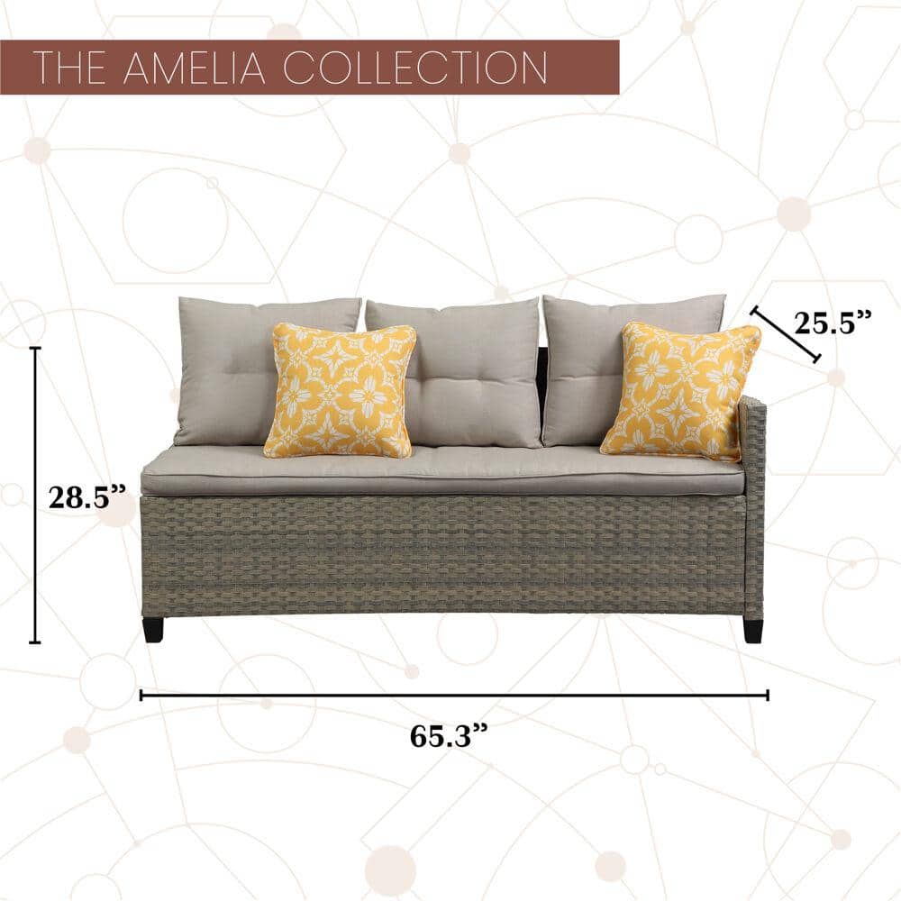 Amelia 6-Person Gray PVC Resin & Steel Outdoor Sectional Set with Chow Table
