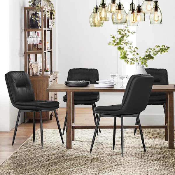 LUE BONA 18 in. Metal Frame Black Dining Room Chairs Faux Leather Upholstered Modern Dining Chairs Set of 4