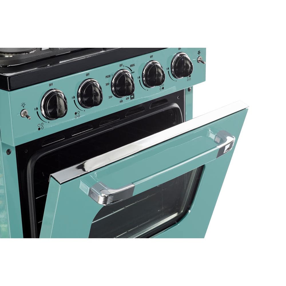 Classic Retro 24" Ocean Mist Turquoise Gas Range with Convection Oven