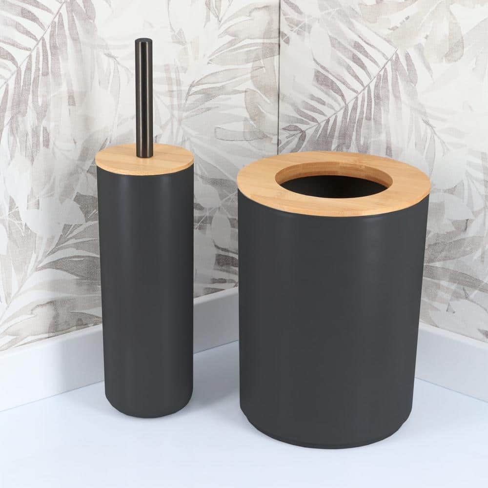 Black and Bamboo Medium Toilet Brush with Holder