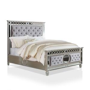 Jeliza Champagne and Gray Queen Button-Tufted Padded Panel Bed