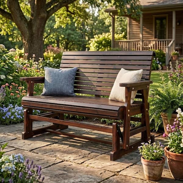 Innovaze 2-Person Solid Fir Wood Outdoor Glider with High Roll