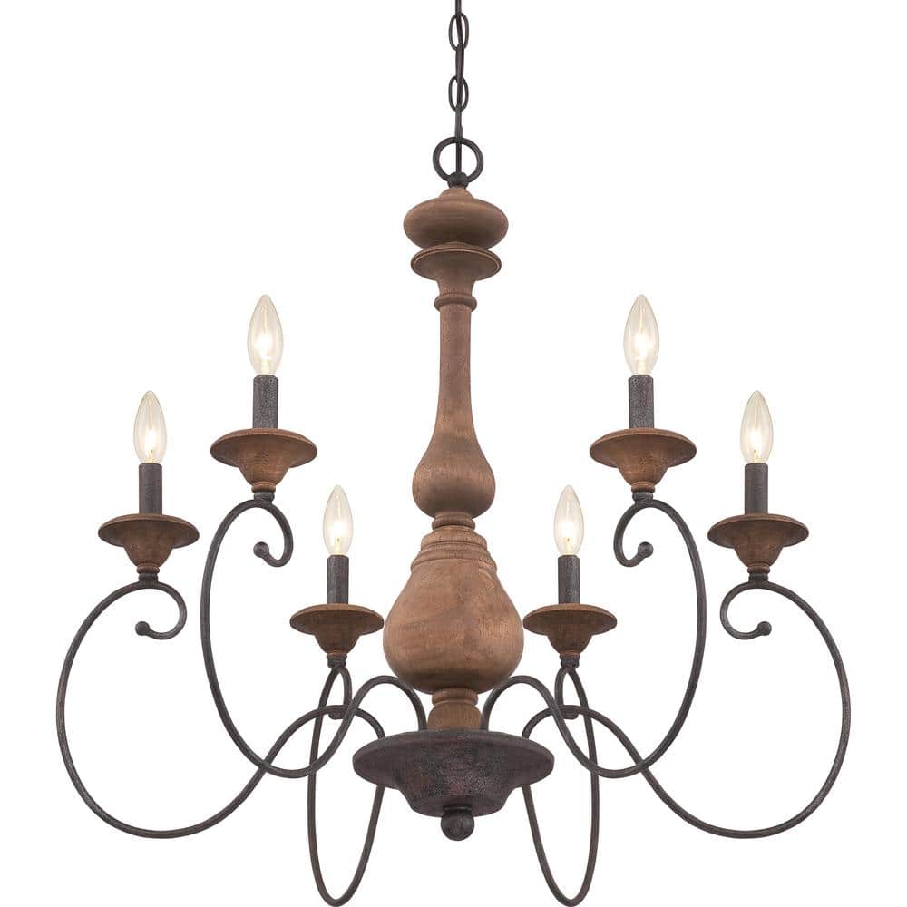 Auburn Rustic Black Wood 6-Light Chandelier
