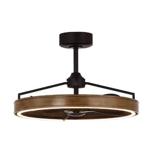 27 in. LED Indoor Rustic Wood Black Downrod Mount Chandelier Ceiling Fan with Light and Remote Control