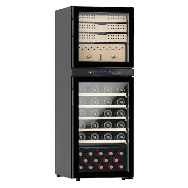 Havana Vino Dual Zone Wine Cellar Cooling Unit in Black Stainless Steel with Cigar Humidor