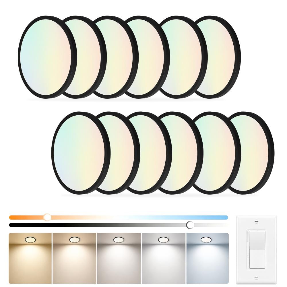 5 in. 12W Black Dimmable & 5CCT Selectable Integrated LED Ultra-Slim Round Flush Mount Ceiling Light Fixture (6-Pack) price history on PriceWatchPro