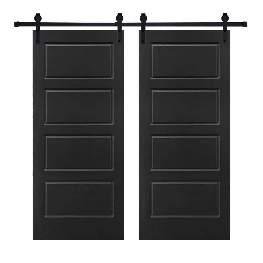 Double Modern 4-Panel 32 in. x 96 in. MDF Black Barn Sliding Door with Hardware Kit price history on PriceWatchPro
