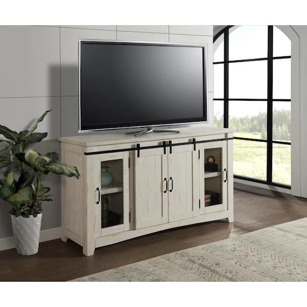 Rustic White Metal TV Stand Fits TVs Up to 70 in. with Adjustable Shelves