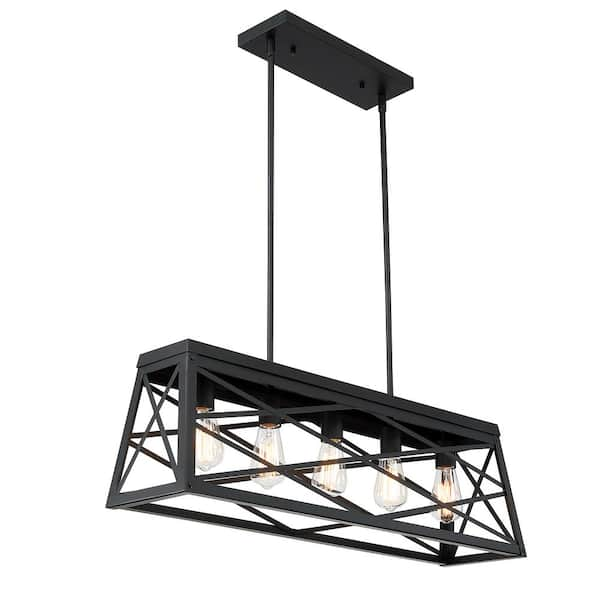 Hukoro 5-Light Kitchen Island Linear Pendant Chandelier With Matte ...