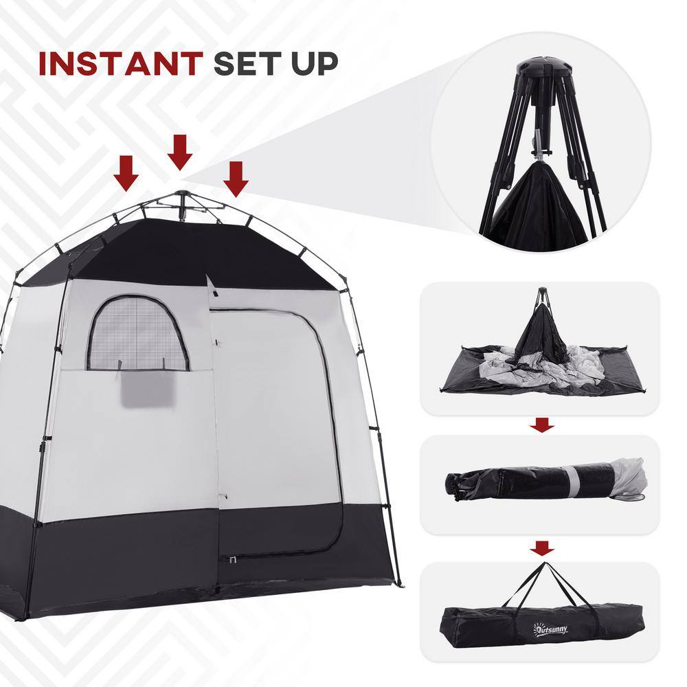 Black and White Portable Pop-Up Camping Shower Tent with Carrying Bag