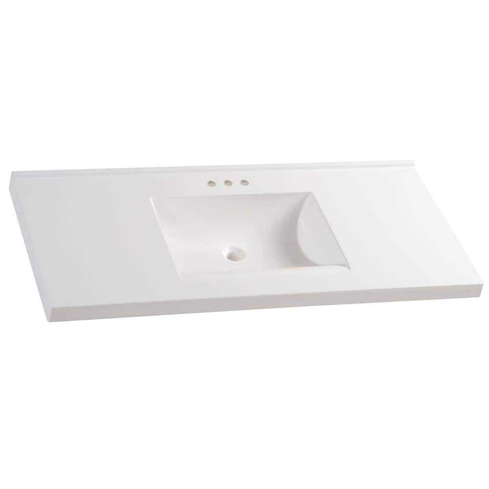 Glacier Bay 49 In W X 22 In D Cultured Marble Vanity Top In White With White Sink Hu4922r Wh The Home Depot