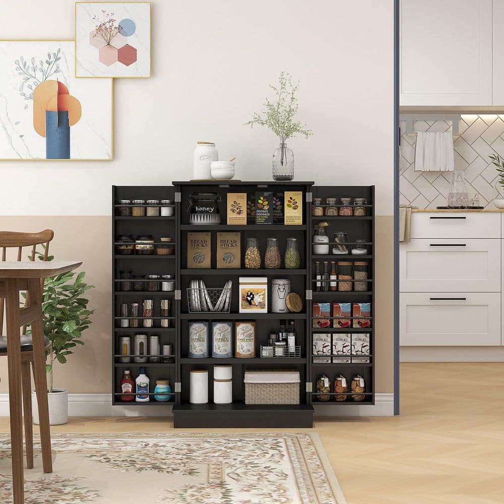 Black Wood 23.5 in. x 41 in. Pantry Cabinet with 12 Door Shelves, Double Doors, 5-tier Shelving and Adjustable Shelves price history on PriceWatchPro