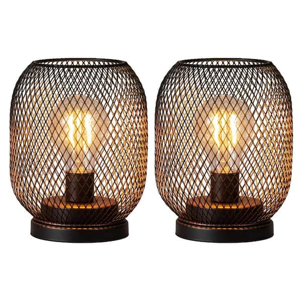 Angel Sar Egg Shape Metal Cage Cordless Lamps with LED Bulb for Outdoor Decor (2-Pack)